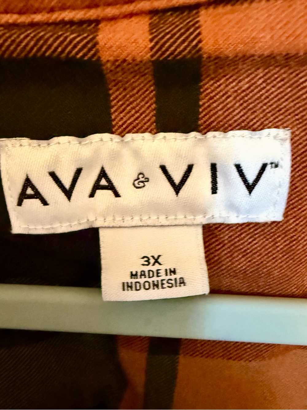 Ava & Viv Rust Orange Pink & Black Plaid Button-Up Shirt - Picture 3 of 3